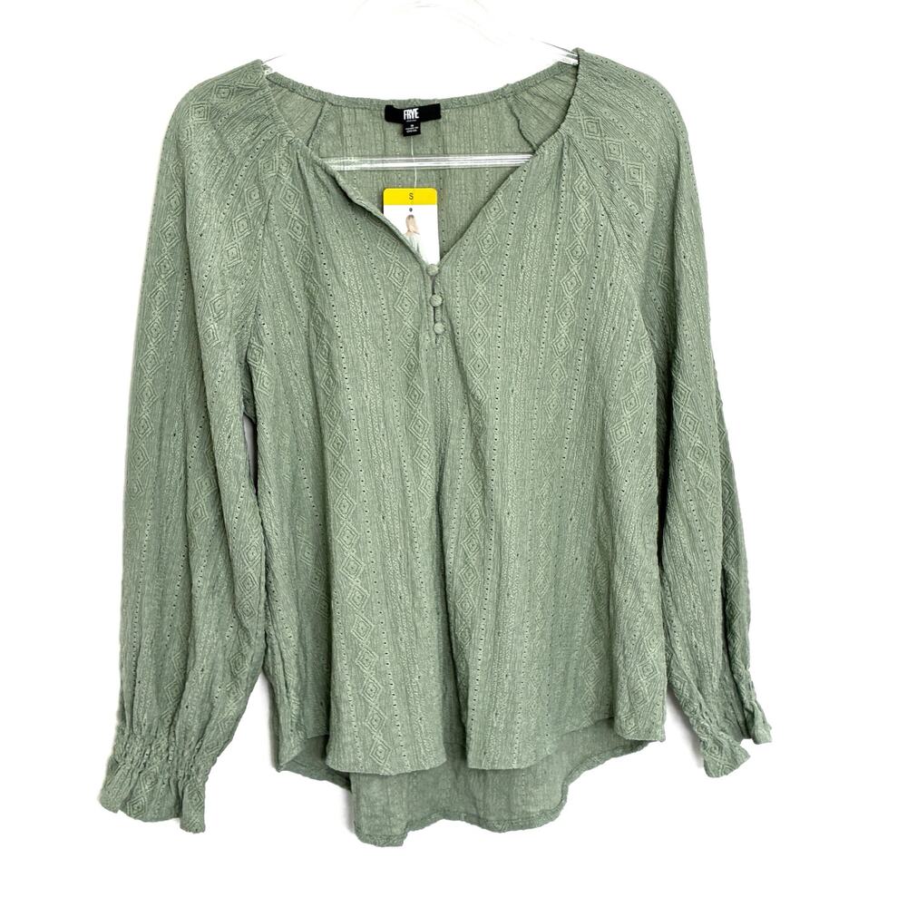 Frye Sage Green Long Sleeve Henley Blouse NWT Womens Small